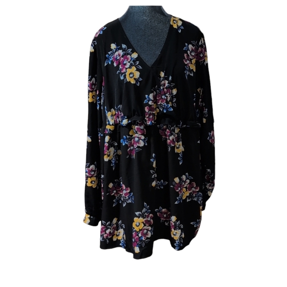 Isabel Maternity Black Floral Crossover Tunic Top Size XL
